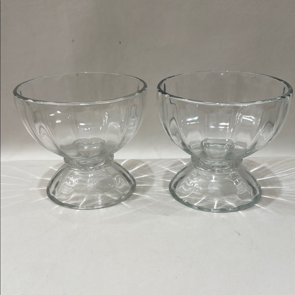 Libby Vintage Clear Glass Ribbed Compote Dessert Dishes Scalloped Pedestal Base